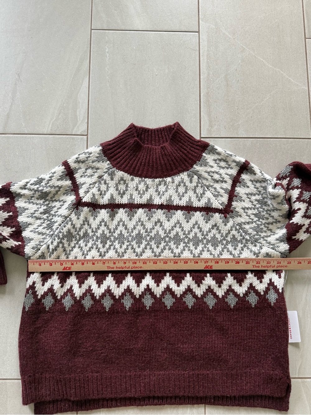 NWT Lucky Brand XL Fair Isle Nordic Mock Neck Sweater Burgundy Heather - Picture 8 of 8